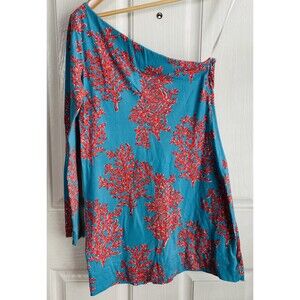 EUC Lilly Pulitzer One Shoulder Silk/Cotton Dress Coral/Turquoise Size XS